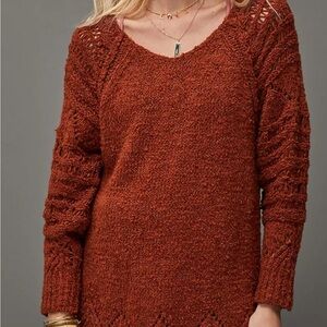 Anthropologie Pilcro Luna Pointelle Women's Medium Sweater - Warm Rust